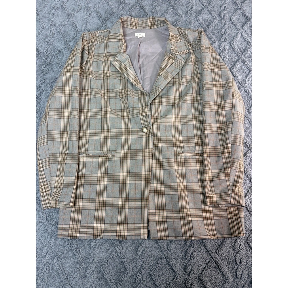 POL Oversized Boyfriend Plaid Long Blazer Plaid Blazer Jacket Size Small